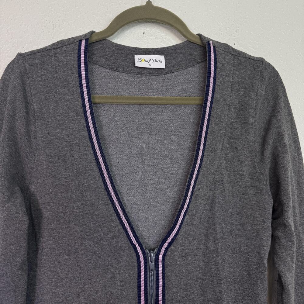 L'Oeuf Poche Baseline Cardigan Womens Medium Gray Zip Front Sweater Golf Preppy - Picture 4 of 9